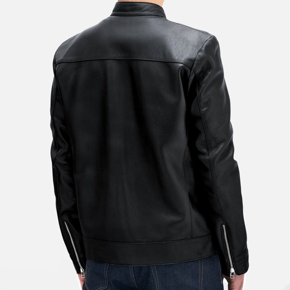Black Full Grain Leather Motorcycle Jacket with Metallic Hardware