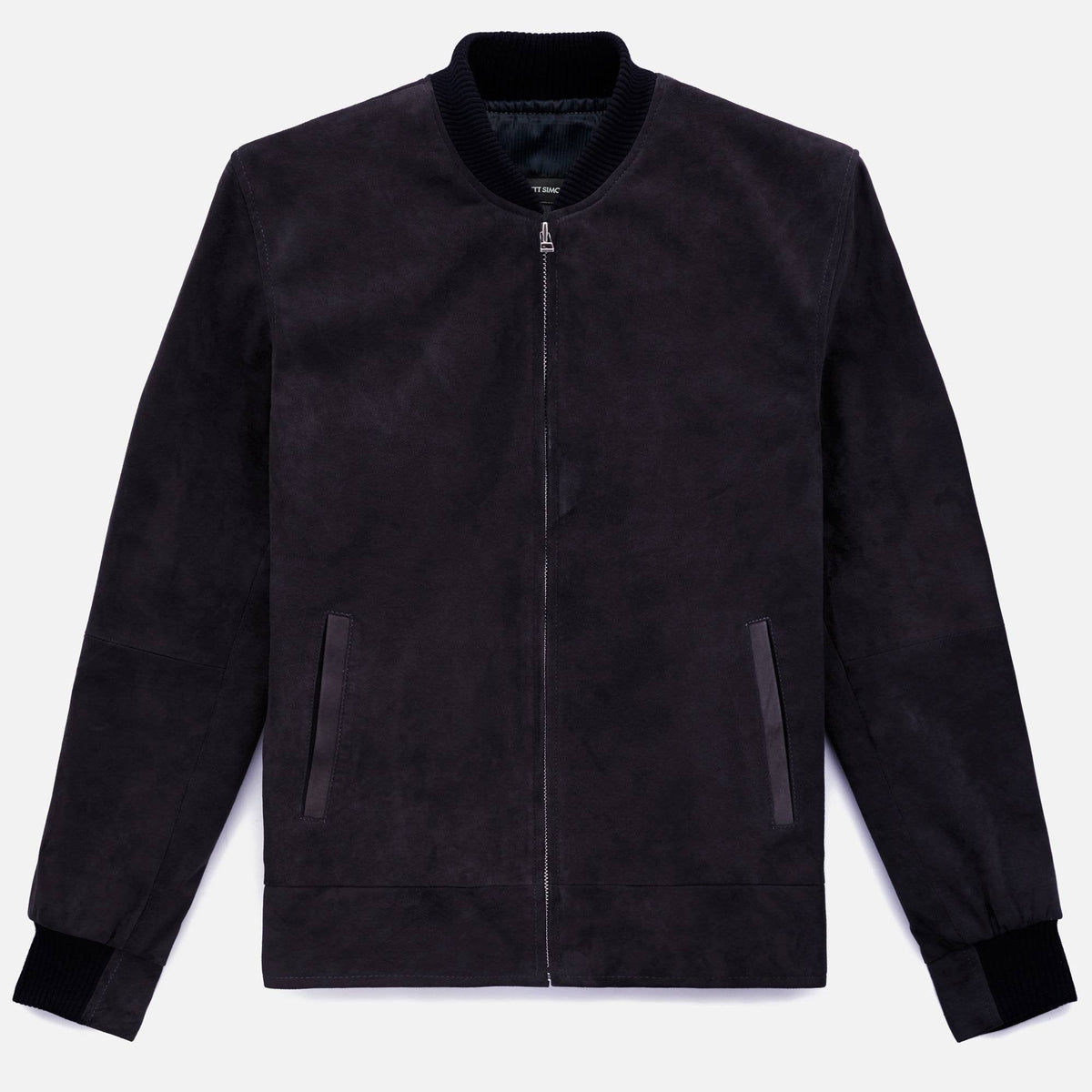 Calf Suede Bomber Jacket in Navy with Classic Silhouette