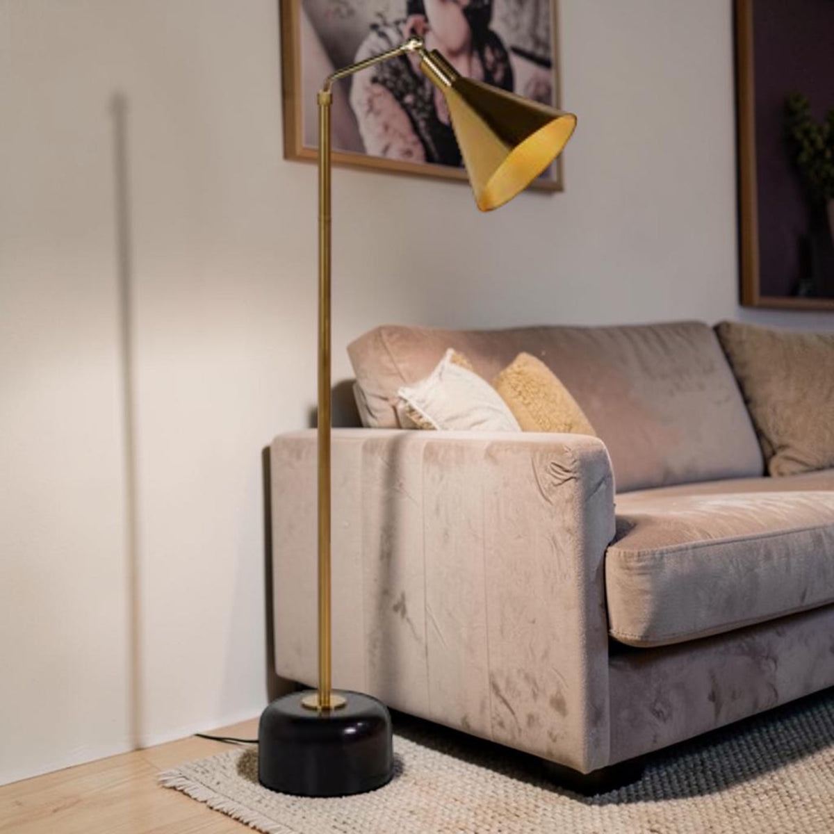 Adjustable Metal, Floor Lamp with Antique Gold Finish