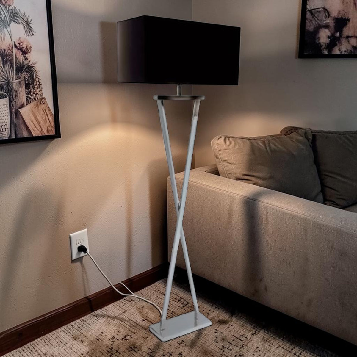 Modern Floor Lamp with Stainless Steel X-Base