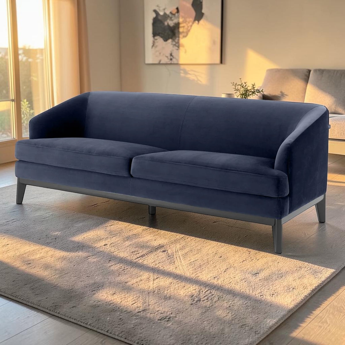 Midnight Blue Velvet, Living Room Sofa with Tapered Legs