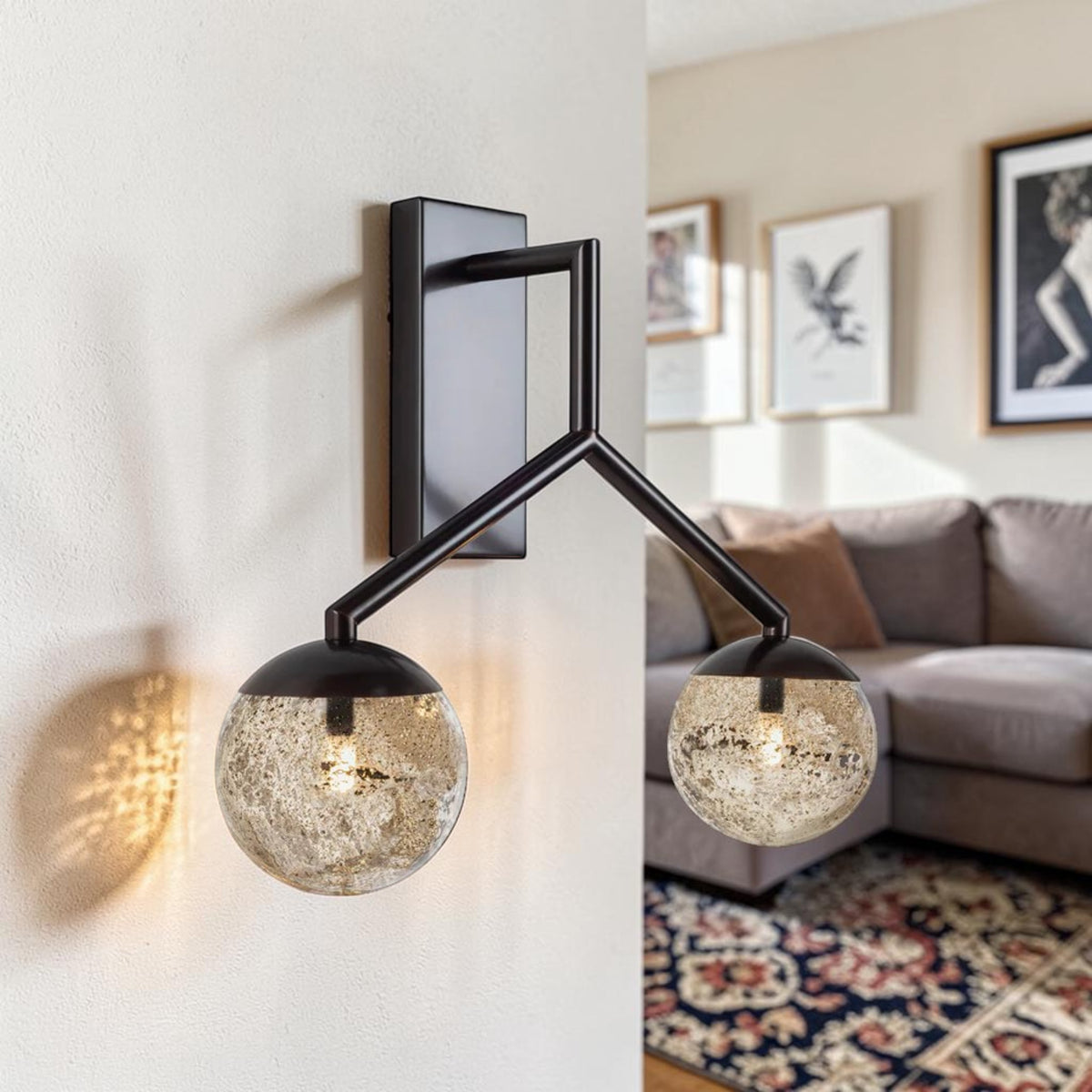 Modern Double Globe, Wall Light with Textured Glass Shades