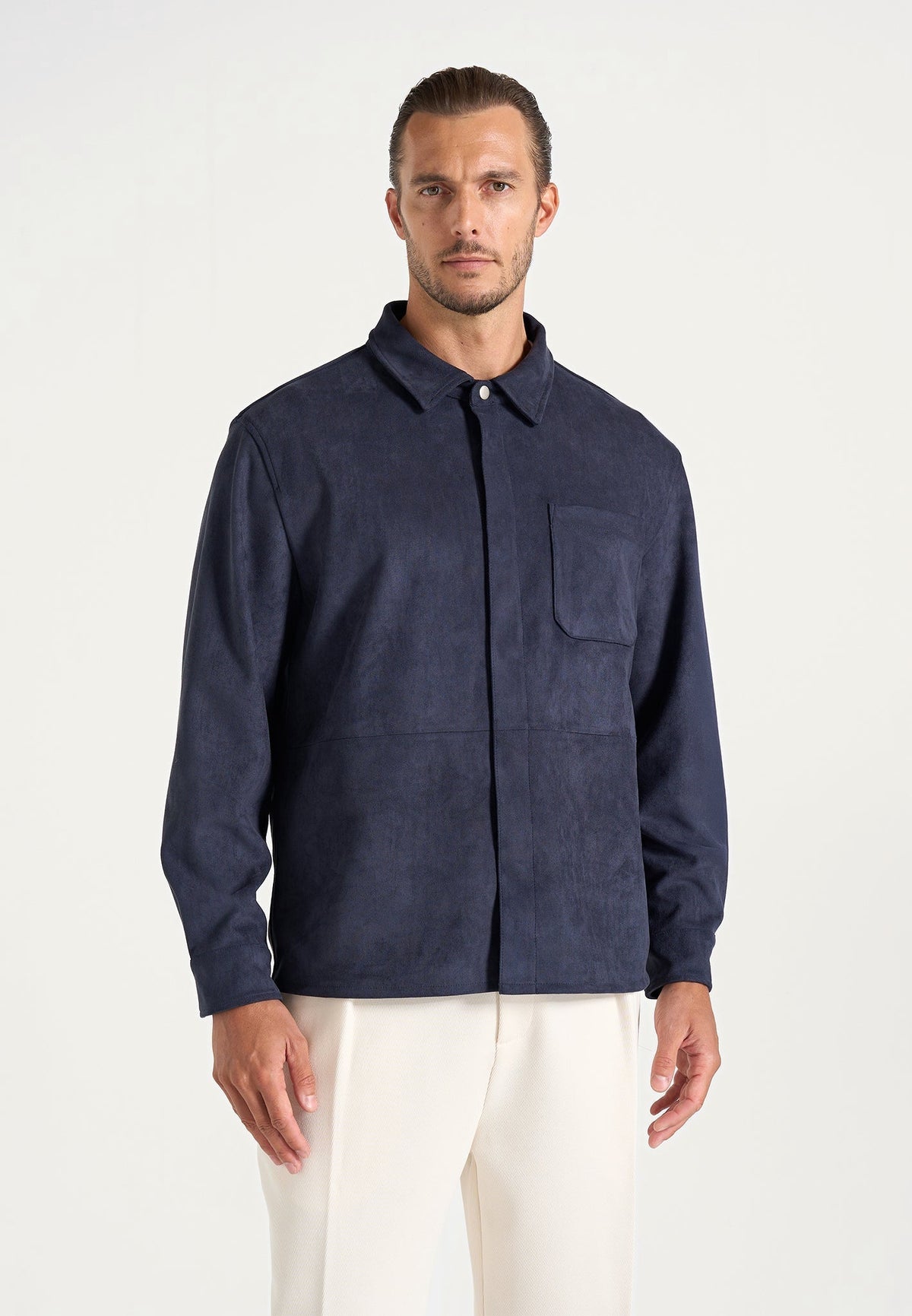 Andy - Unisex Suede Long Sleeve Shirt - Navy