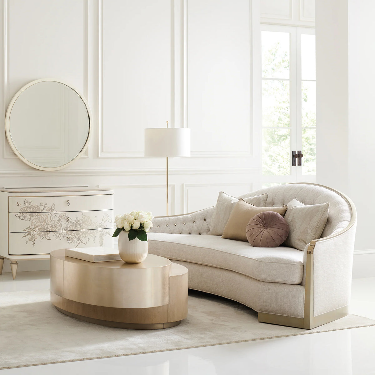 Curved Linen, Living Room Sofa with Tufted Backrest