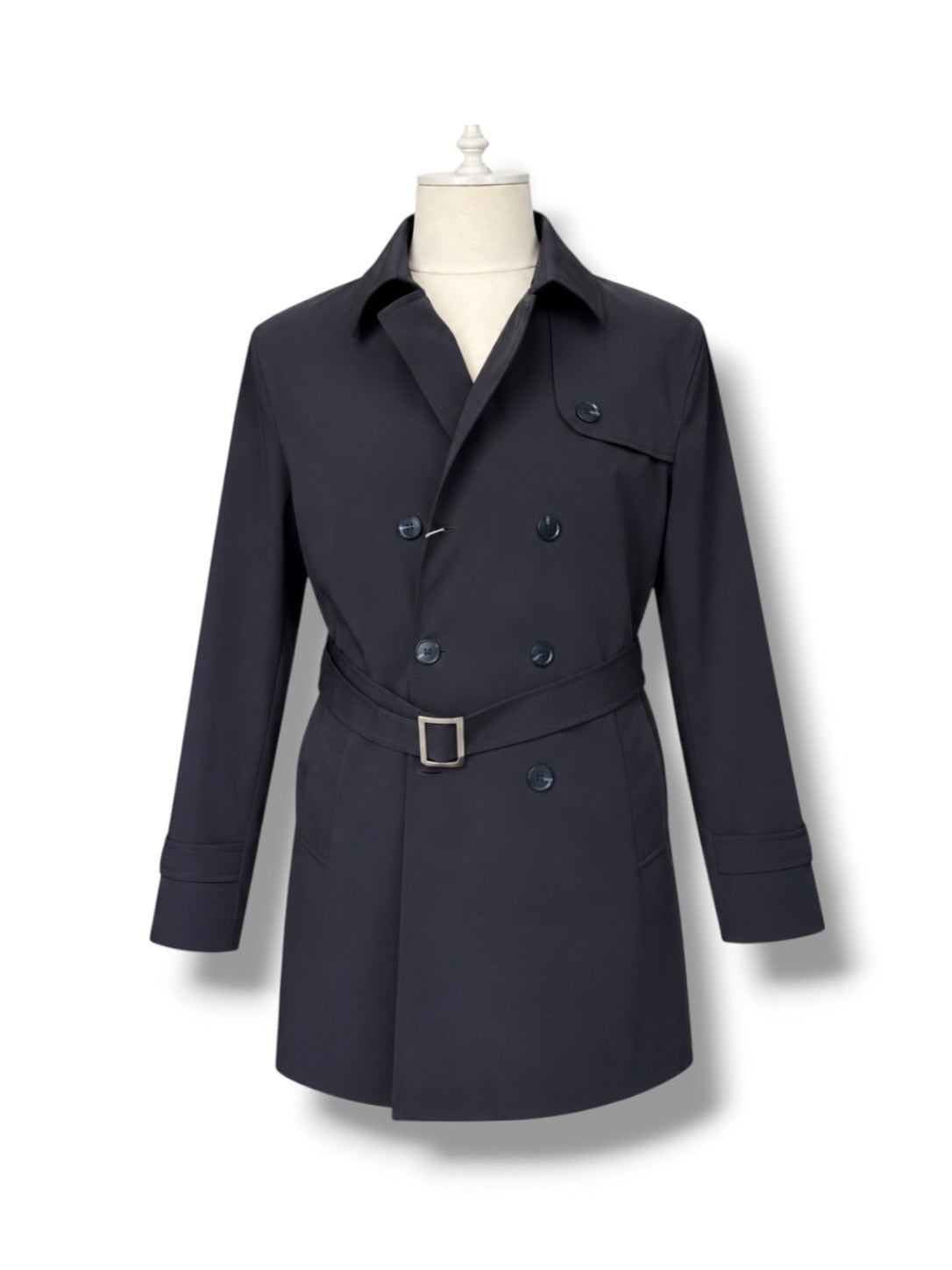 Men's Double-Breasted Trench Coat with Adjustable Belt and Classic Collar
