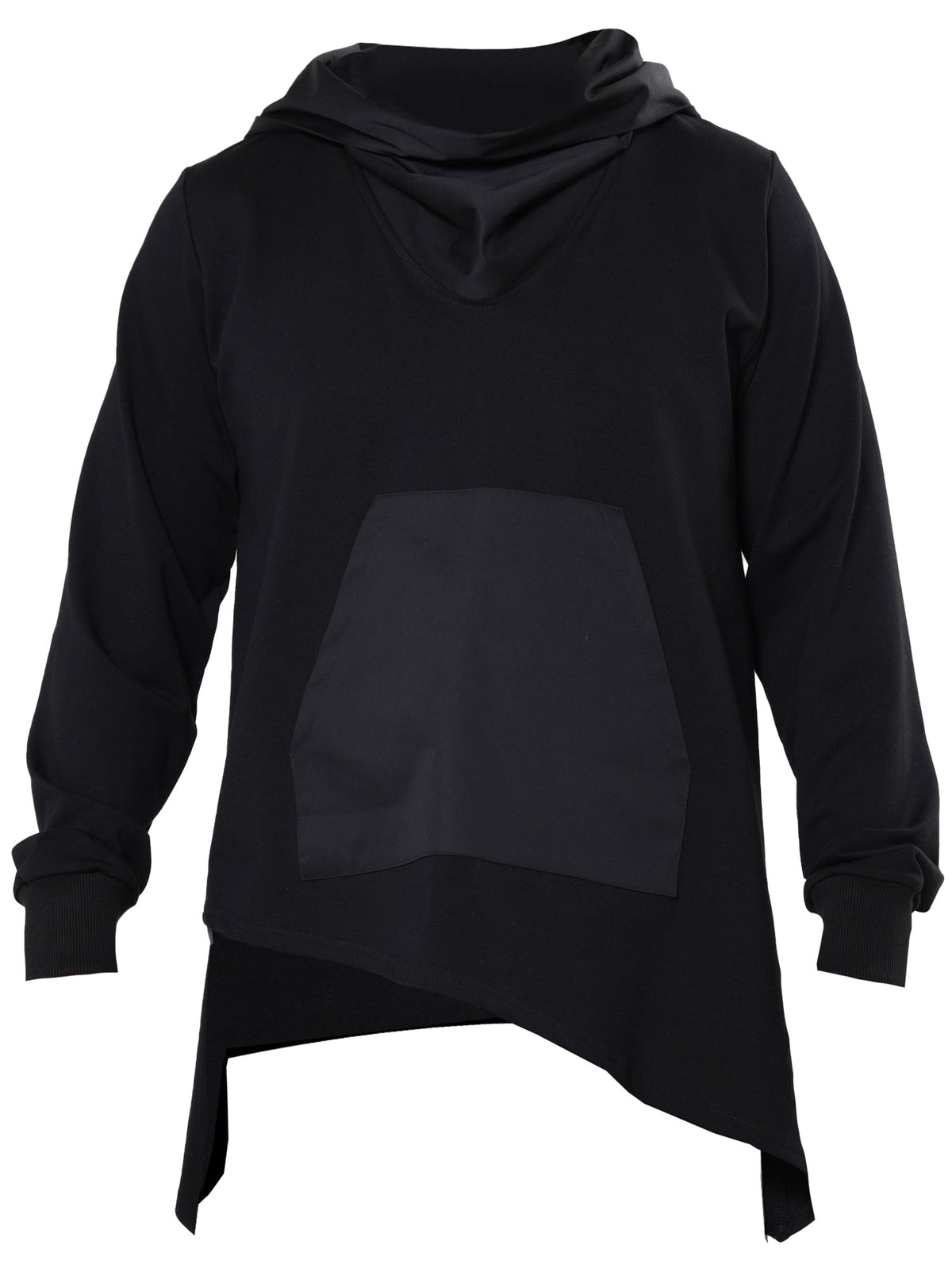 Asymmetric French Terry Hoodie with Kangaroo Pocket and Ribbed Cuffs
