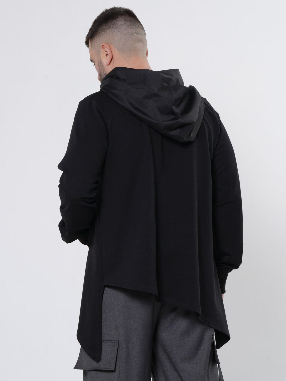 Asymmetric French Terry Hoodie with Kangaroo Pocket and Ribbed Cuffs