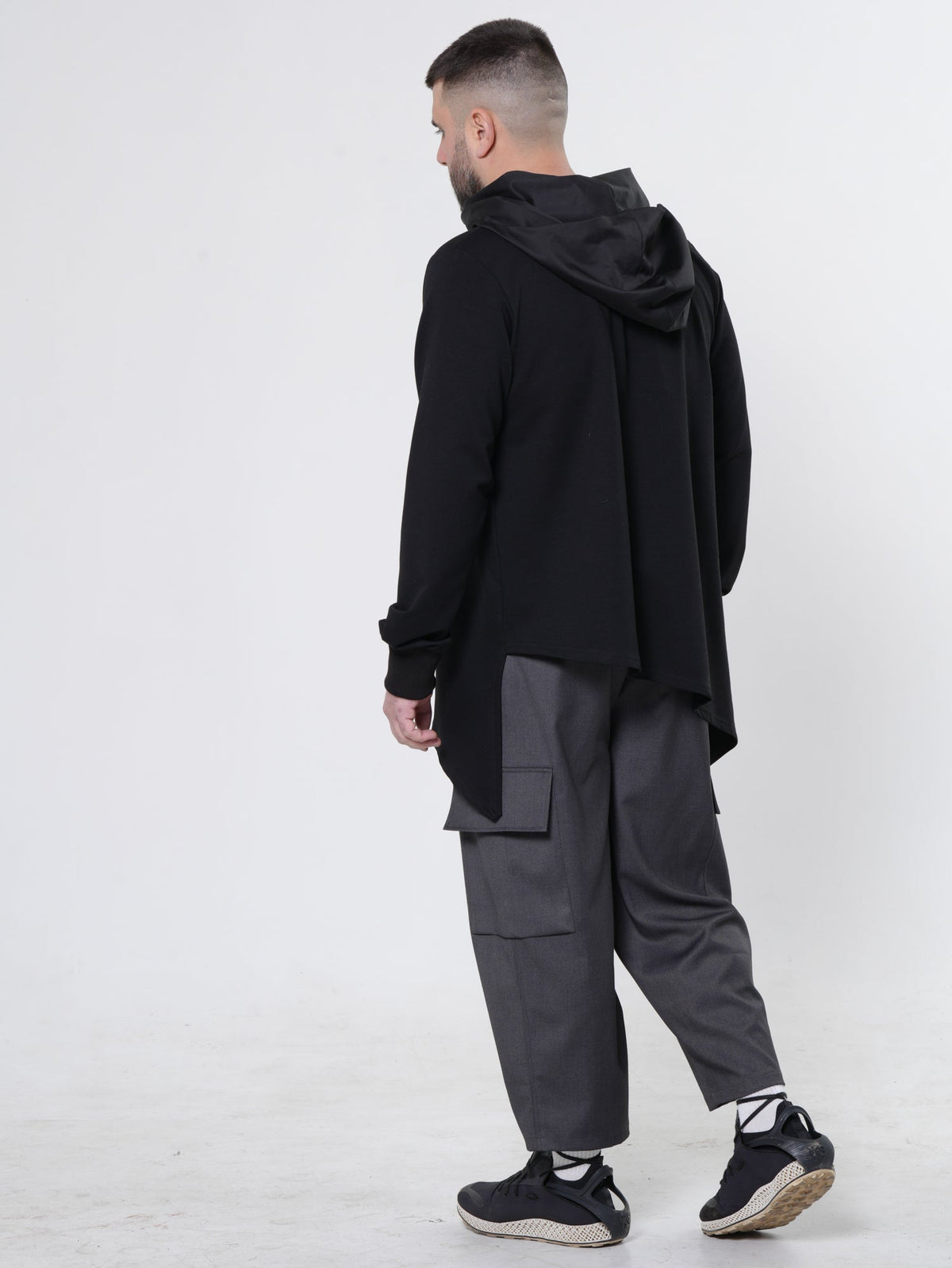 Asymmetric French Terry Hoodie with Kangaroo Pocket and Ribbed Cuffs