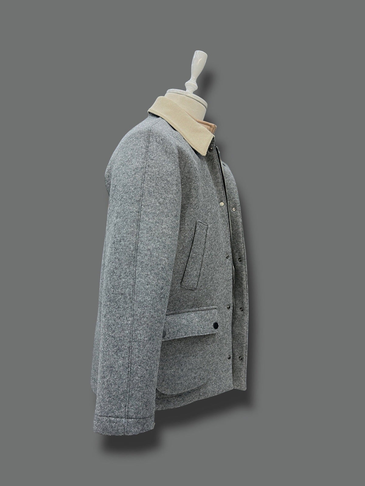 Wool Blend Winter Coat with Double Zipper and Multiple Pockets, Gray
