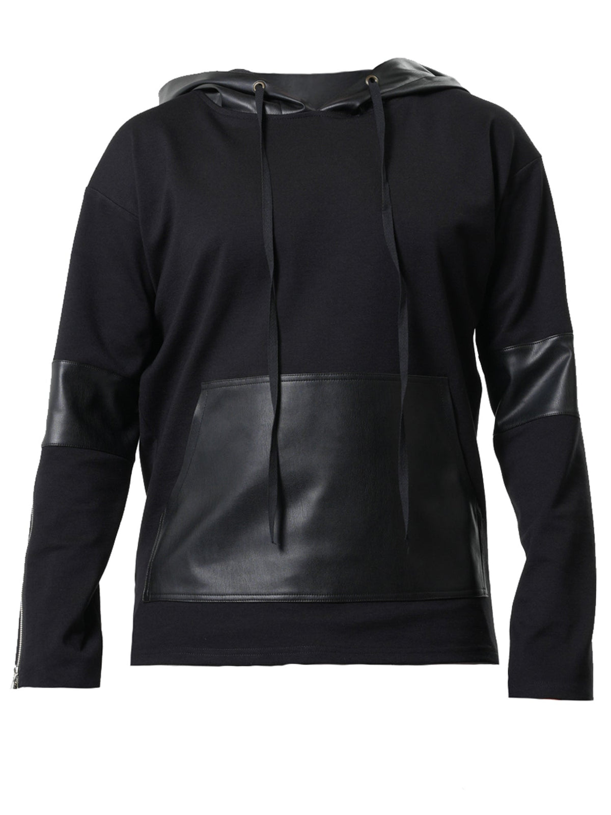 Hooded Sweatshirt with Zipper Closure and Synthetic Accent Panels