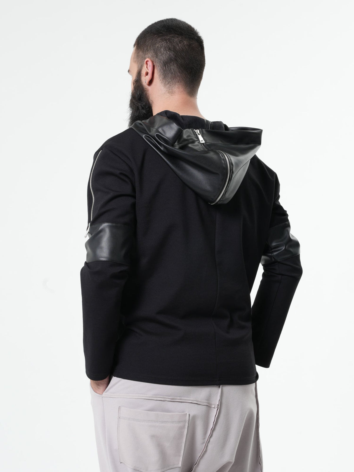 Hooded Sweatshirt with Zipper Closure and Synthetic Accent Panels