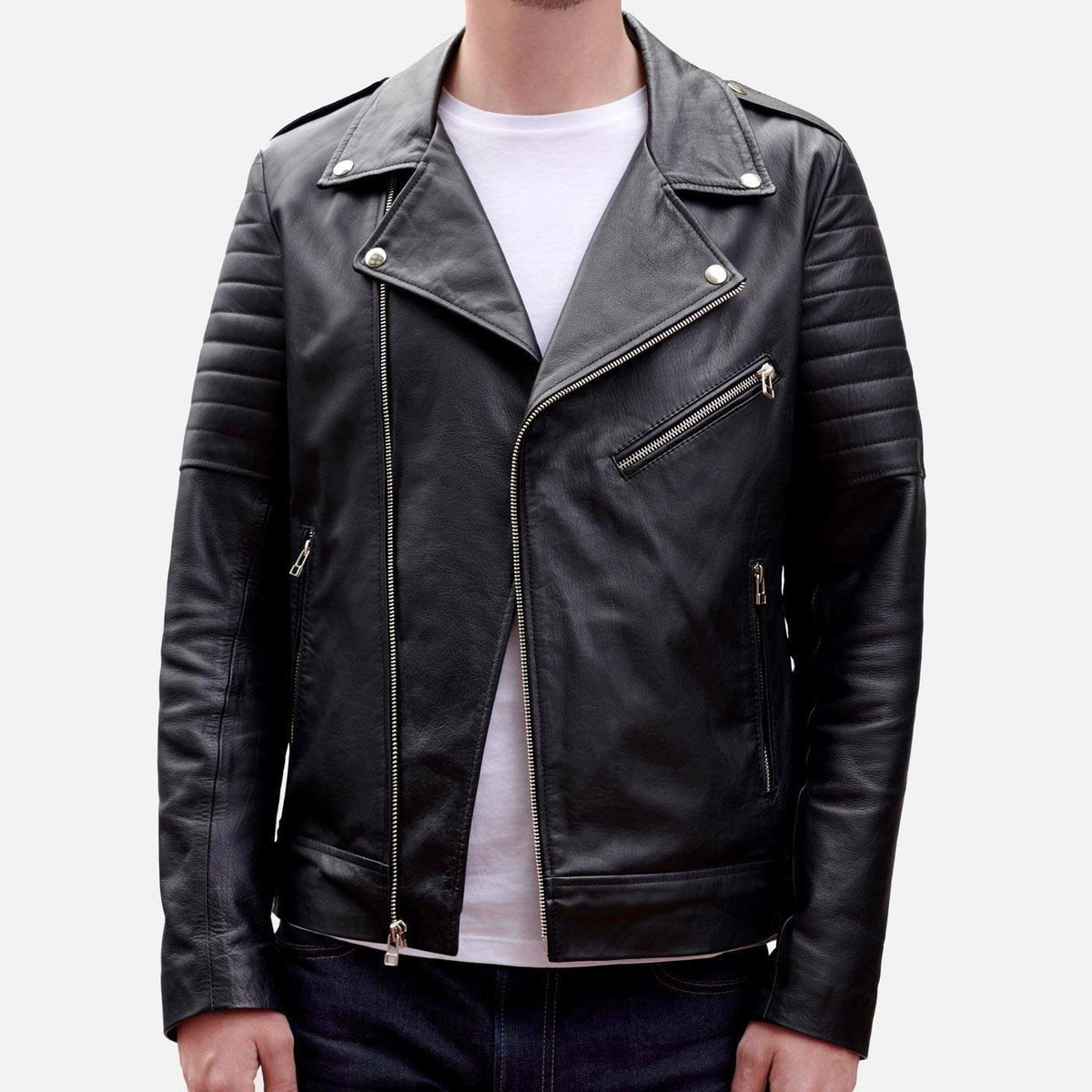 Biker Jacket with Full-Grain Calf Leather and Cotton-Linen Lining
