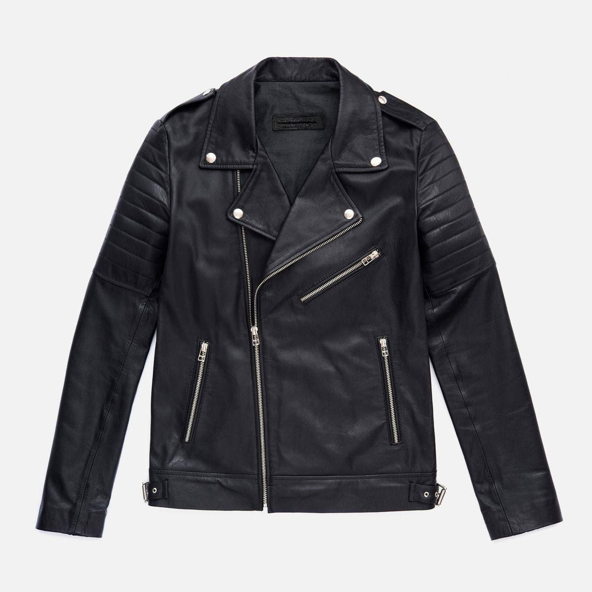 Biker Jacket with Full-Grain Calf Leather and Cotton-Linen Lining