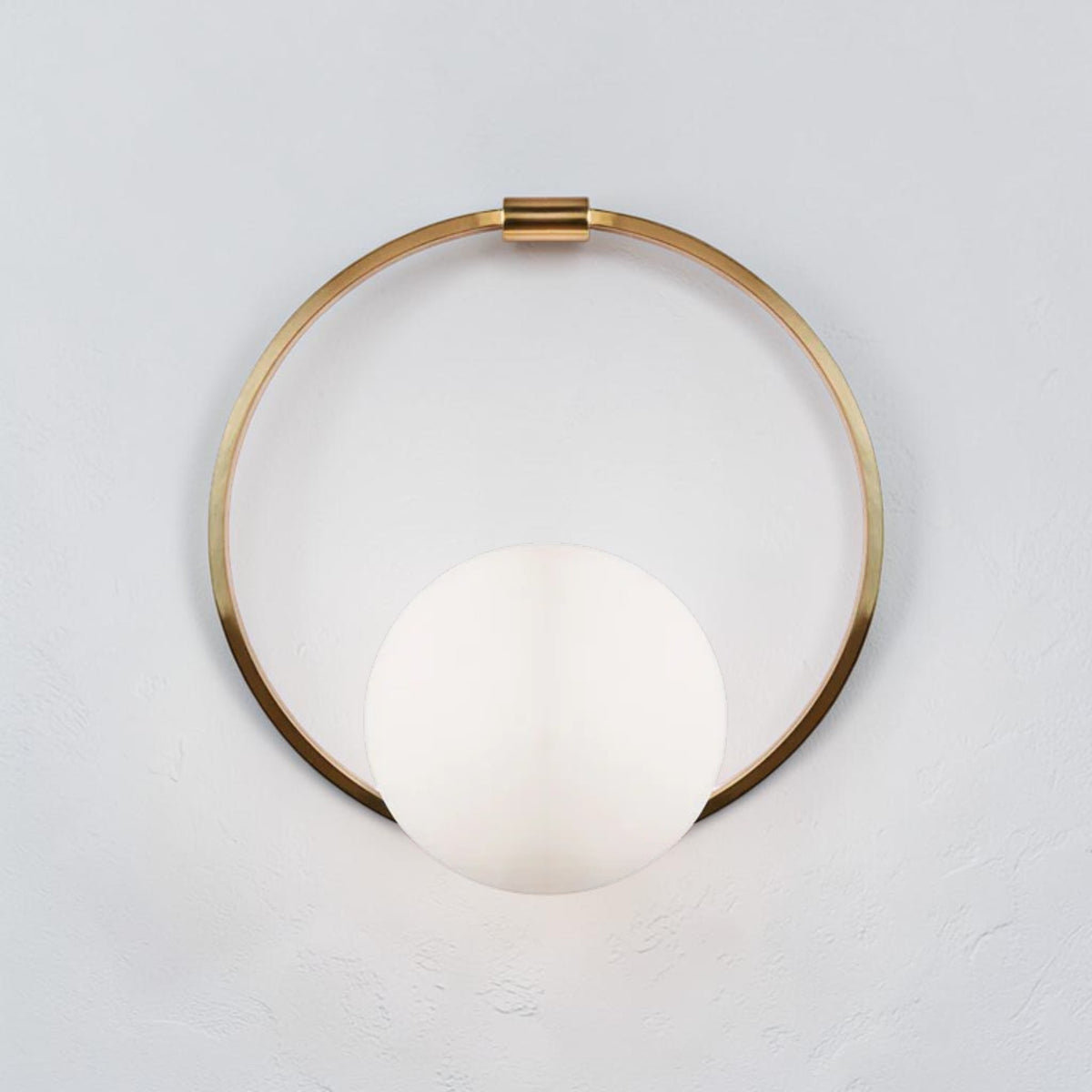 Modern Brass Ring, Wall Light with Opal Glass Globe