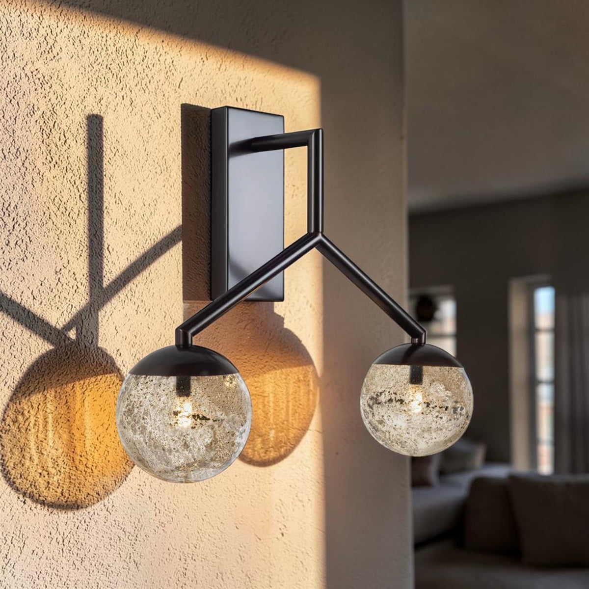 Modern Double Globe, Wall Light with Textured Glass Shades