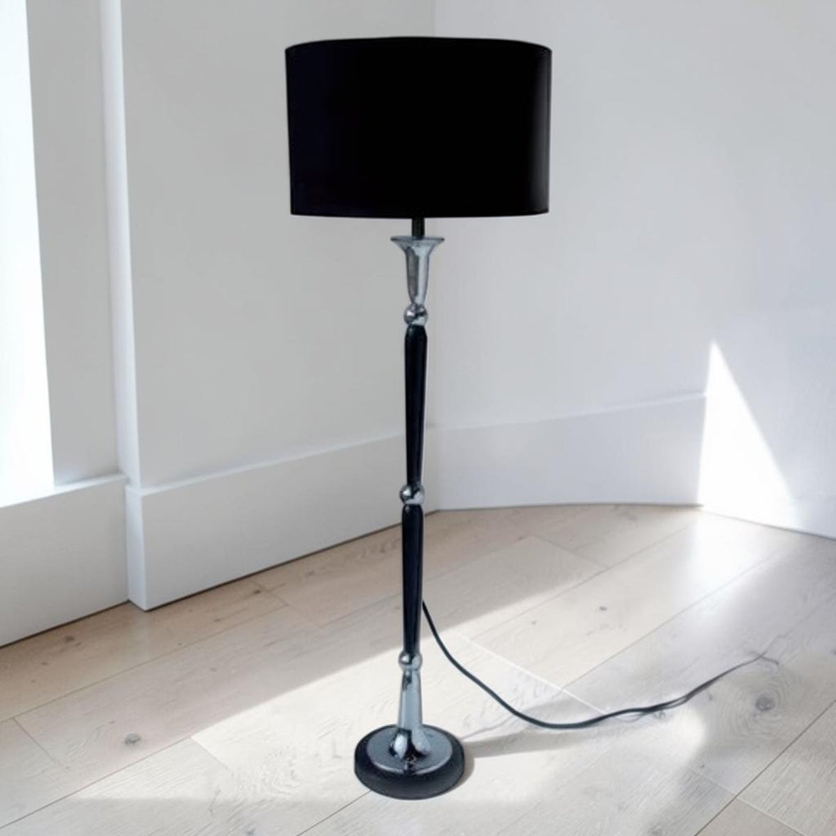Modern Chrome Floor Lamp with Black Shade