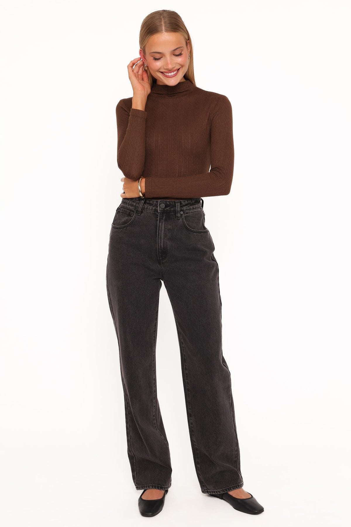 Petal and Pup USA TOPS Aquila Pointelle Knit Top - Chocolate