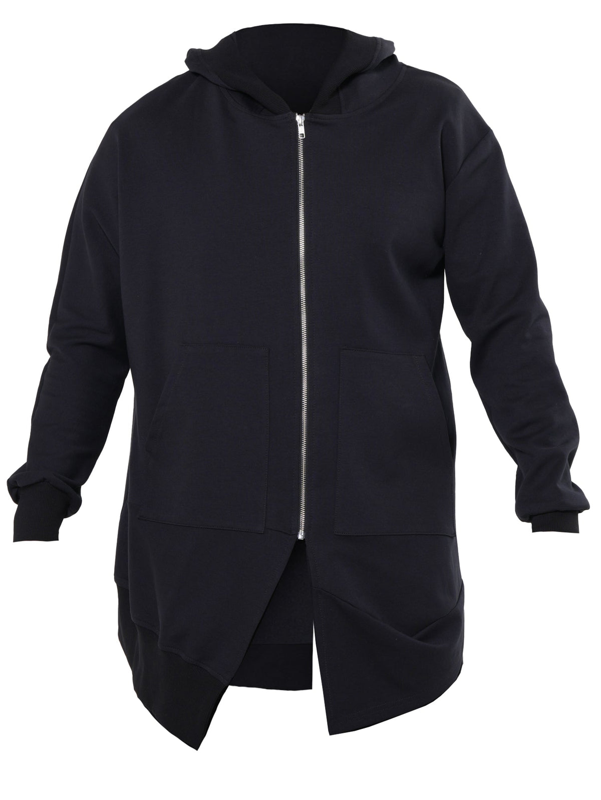 Oversize Hoodie with Asymmetric Hem and Metal Zipper, French Terry Blend