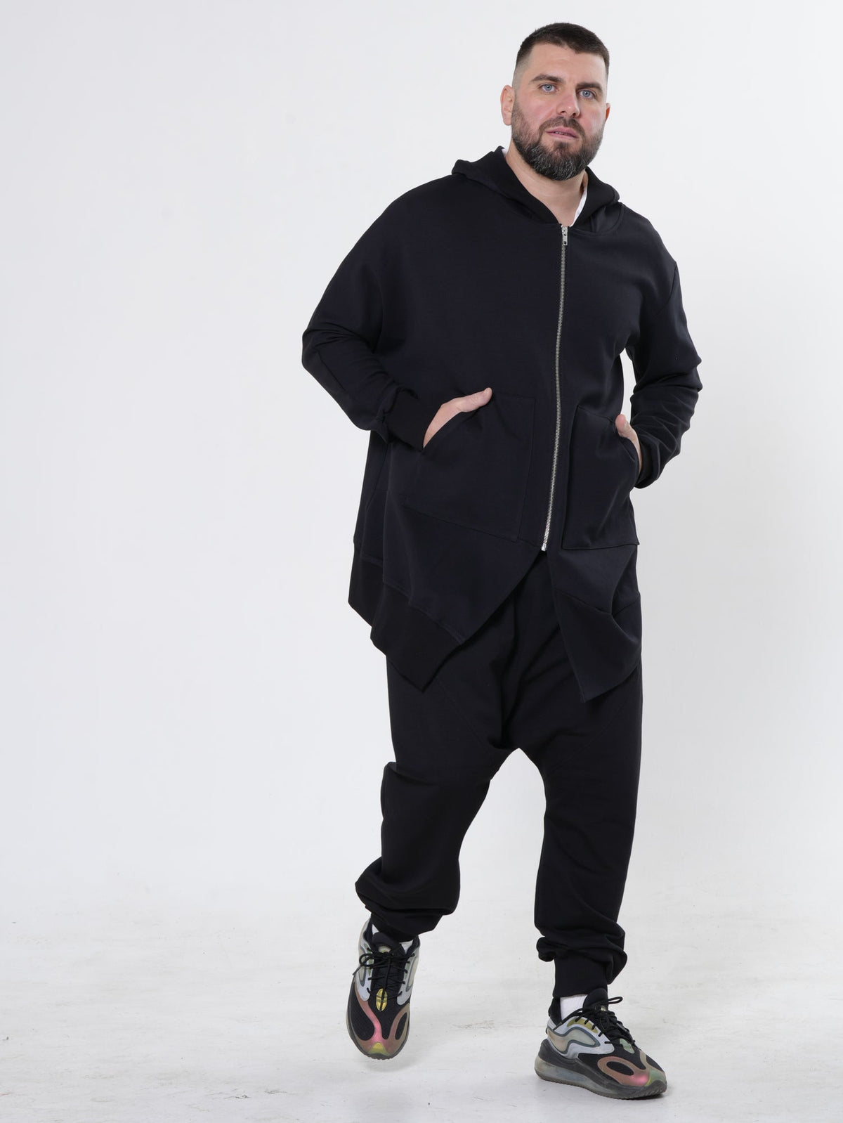 Oversize Hoodie with Asymmetric Hem and Metal Zipper, French Terry Blend